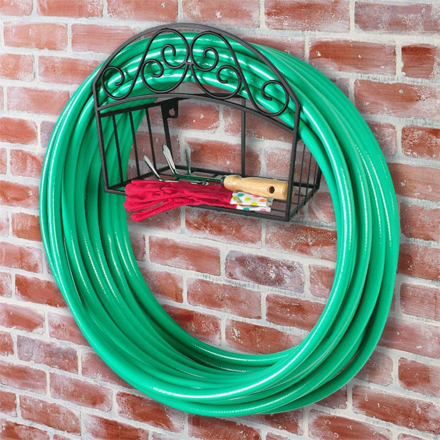 241 Decorative Black Garden Hose Butler with Shelf, Holds 125-Feet 14 x 6.7 x 11.5