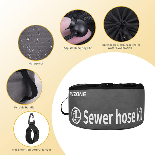Gray Waterproof RV Hose Storage Bag for Sewer Water Hoses & Cords
