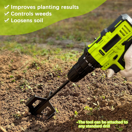4-in-1 Garden Tiller Soil Cultivator Compatible with 3/8" Hex Drive Drill