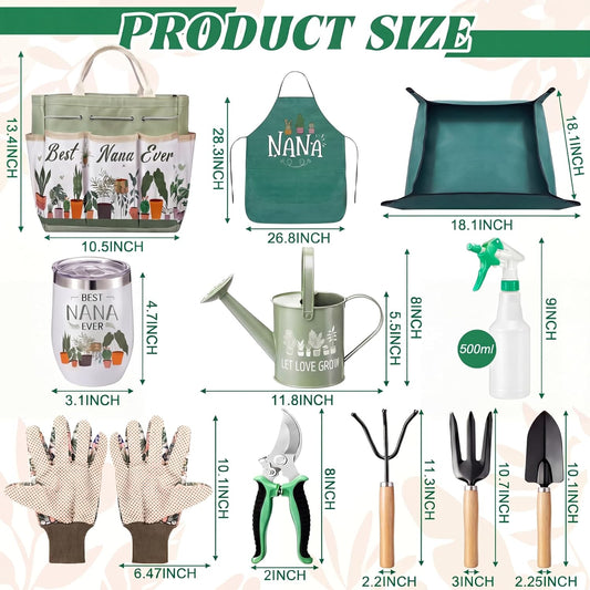 11 Pcs Nana Gardening Gifts Mom Watering Can Set Include Garden Tool Garden Tools Tote Trigger Sprayer Soil Mat Apron Tumbler Pruning Shears Glove for Women Plant Enthusiast Present