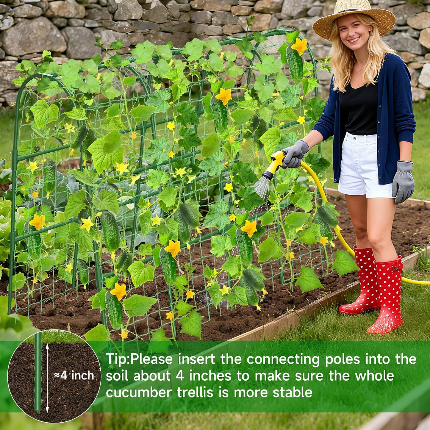 Cucumber Trellis for Raised Bed, U-Shape Garden Trellis for Climbing Plants Outdoor, Metal Arch Trellis for Vegetables, Plant Support for Tomato, Pea, Zucchini (47.2" L×30" W×47.2" H-Medium)