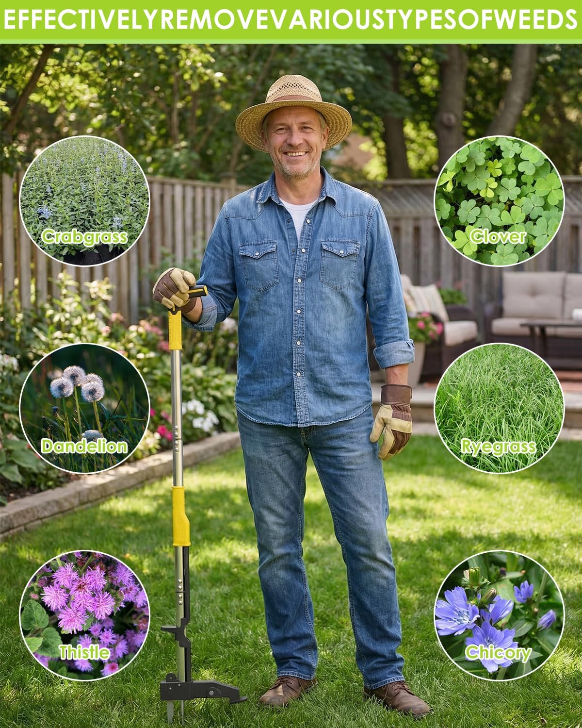 Heavy Duty Stand Up Weed Puller Tool, Weed Removal Tool with 41.3" Long Handle & 4 Claw Steel Head, Garden Hand Weeding Tool-Easily Remove Weeds Without Bending, Pulling, or Kneeling