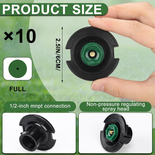 10 Pcs Plastic Flush Head Sprinkler Circle Pop-up Full Sprinklers with Brass Pattern Spray Nozzle 1/2" Female Inlet Thread Compatible with Flush Heads from Other Major Brands 360°