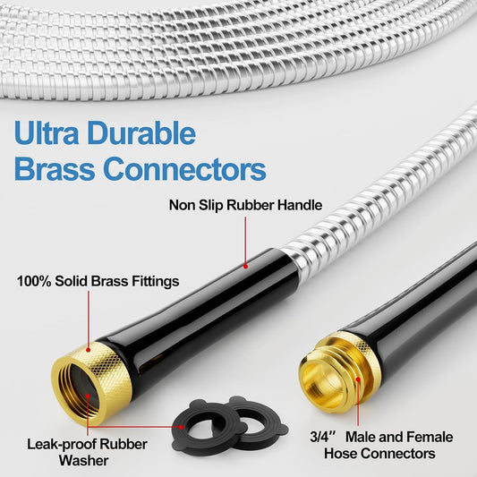 75ft 304 Stainless Steel Metal Garden Hose with Rubber Grip