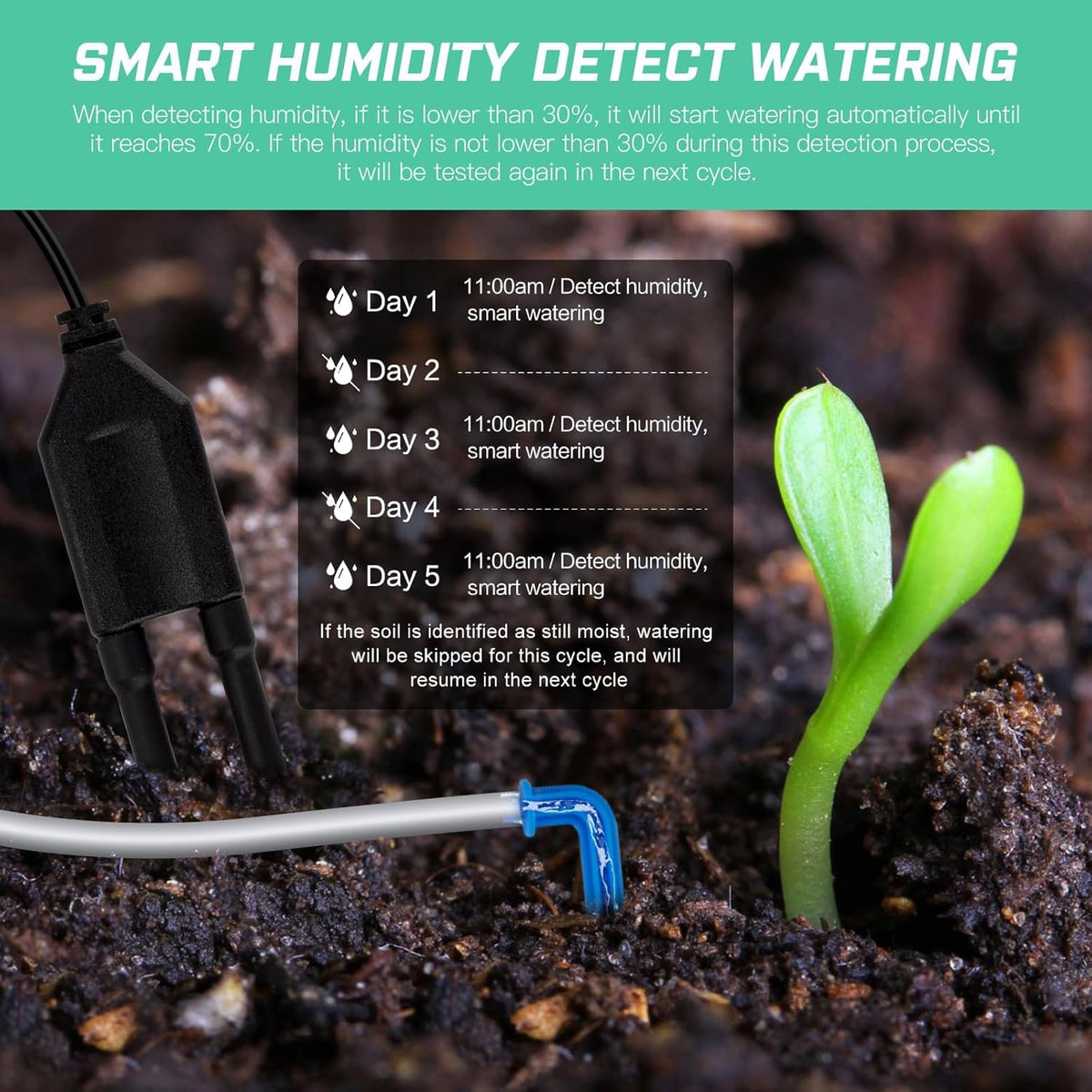 Solar Drip Irrigation System, 490 Timer Modes, 50FT Automatic Plant Watering Kit for 15 Potted Plants, IP67 Waterproof Auto Solar Irrigation Indoor and Outdoor Use for Garden,Balcony, Patio