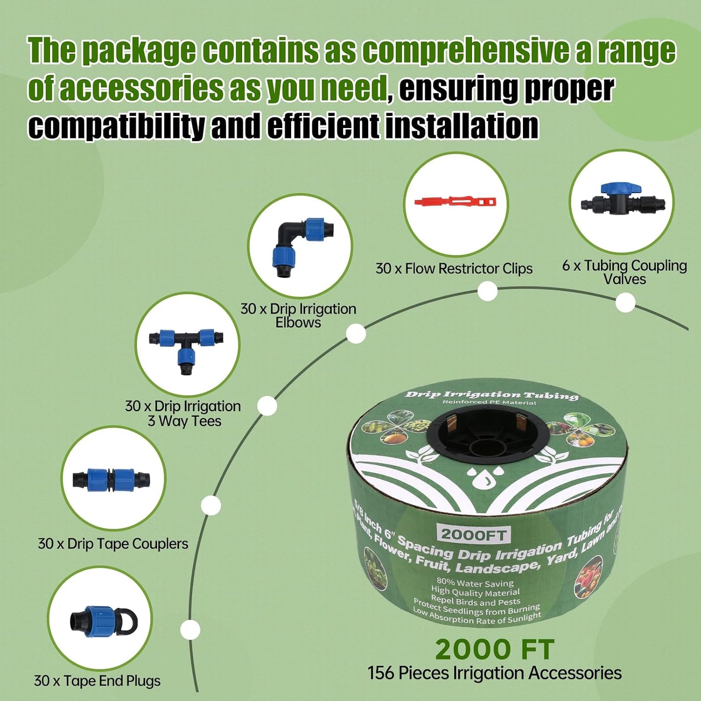 500FT 5/8" Drip Tape Irrigation Kit, 16 Mil Heavy Duty with 6" Emitter Spacing, Silver Reflective Drip Tape Helps Prevent Pecking & Biting Damage, Heat-Safe for Seedlings, Reinforced PE Material