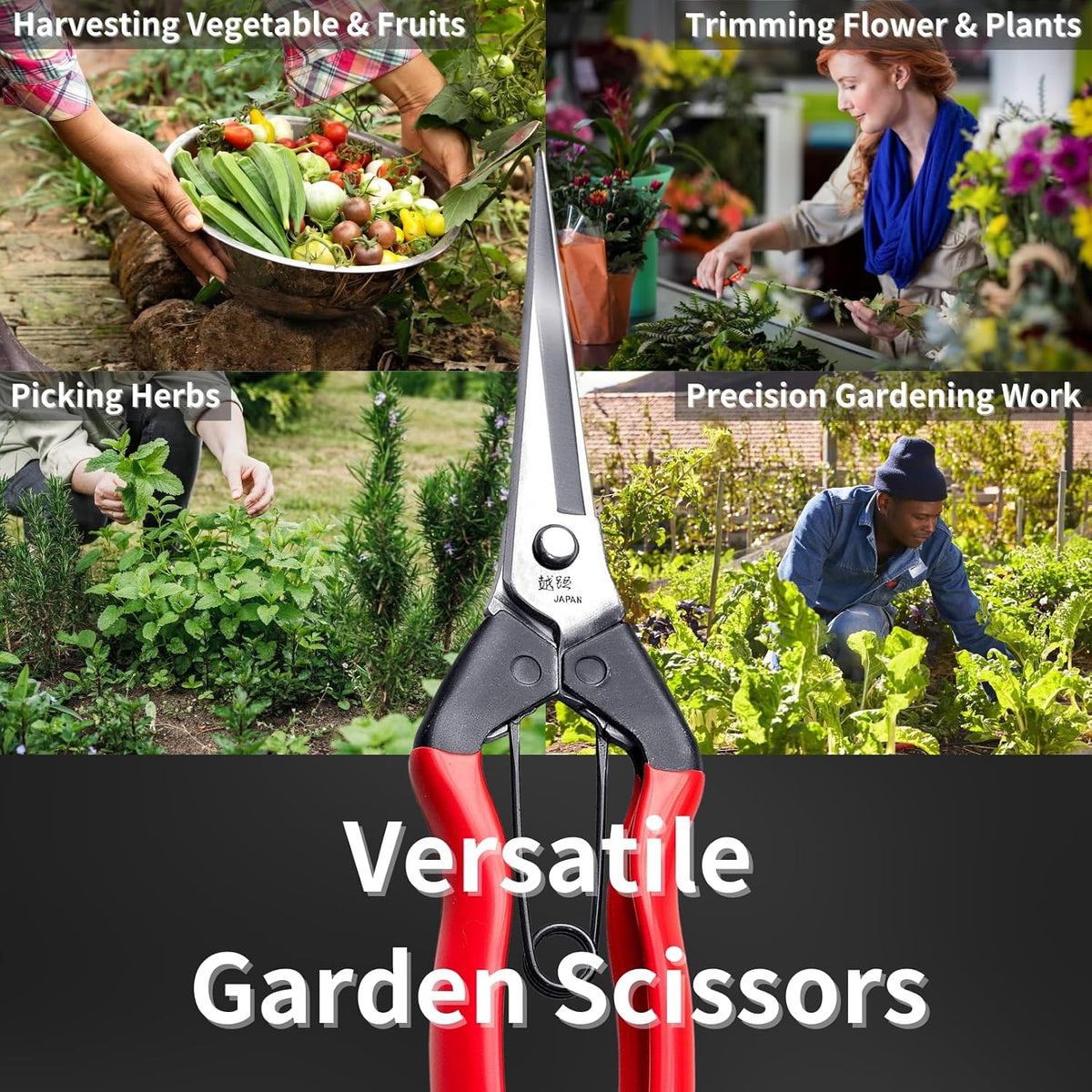 Japanese Garden Shears 7.2" for Plants - Trimming Scissors Precision Pruning Shears with Pointed Tips - Sharp Japanese Stainless Steel Blade & Spring Loaded Handle - Made in Japan