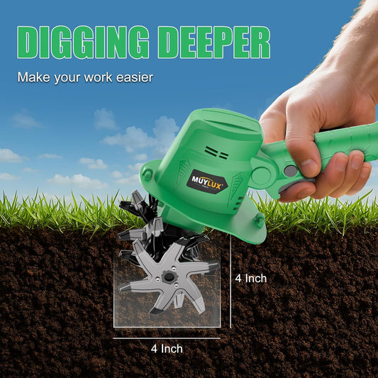 20V Cordless Tiller Cultivator for Gardening, Electric Garden Tiller with 2 x 2.0Ah Batteries & Charger, Garden Rototiller for Lawn Gardening Soil Cultivation