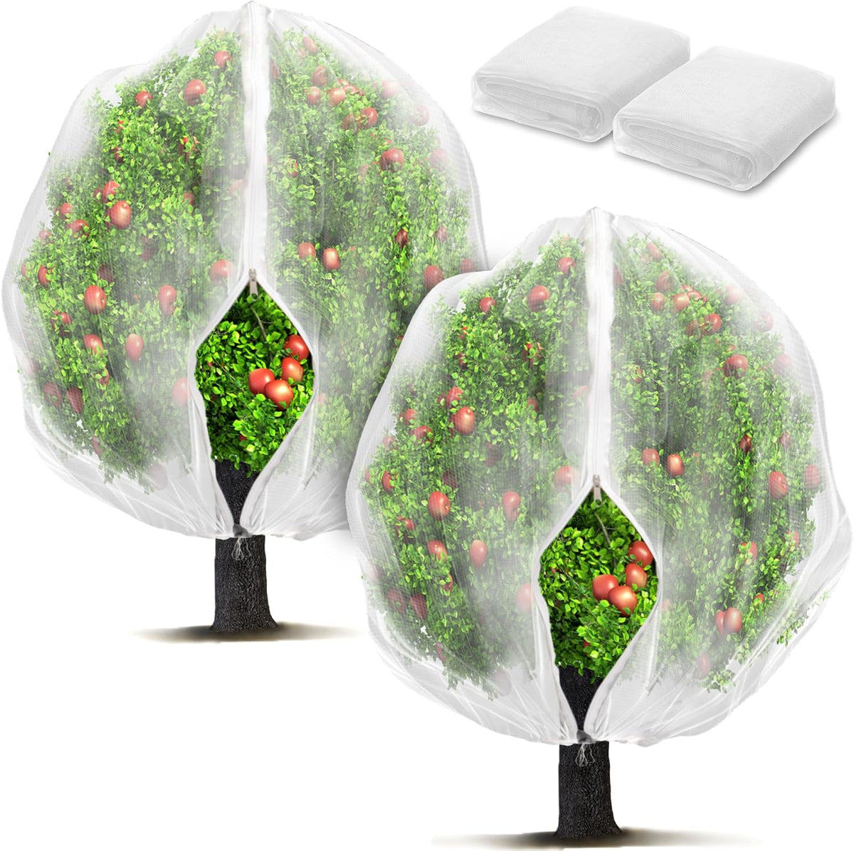 2 Pack Fruit Tree Netting Bags with Zipper and Drawstring, 6 x 6ft Ultra Fine Mesh Garden Netting Plant Cover, Bird Netting for Blueberry Bushes, Fruit Trees, Flowers (Black, 6 x 6 ft)