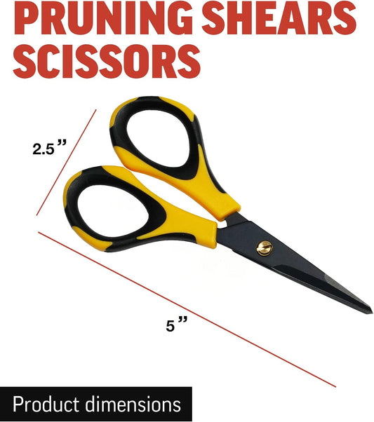 Piranha Pruner Bonsai Small Scissors, Shears Gardening Tools, Tree Cutter Trimmers, Fluorine Coated Blade, Yellow and Black