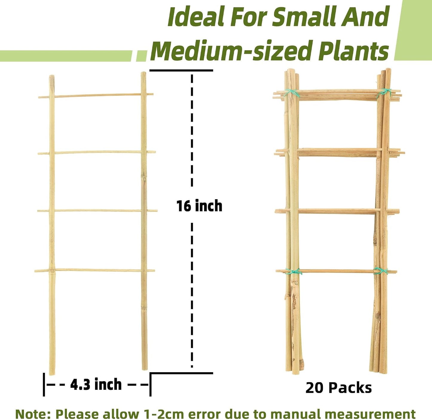 10 Pack Bamboo Trellis for Climbing Plants 16" Natural Garden Ladder Trellis, Fan -Shaped Plant Support Trellis for Potted Plant Decor