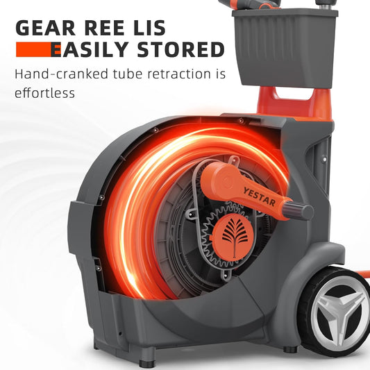 Hand-Crank Hose Reel 1/2" x 130ft, Heavy Duty Water Hose Reel, Removable, Any Length Lock, Hand Crank Effortless Rewind System, 4-Pattern Nozzle