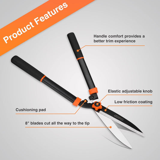 Lightweight Hedge Shears Manual Hedge Clippers for Trimming Borders Topiaries Boxwood and Decorative Grasses, 21 Inch Carbon Steel Bush Cutter