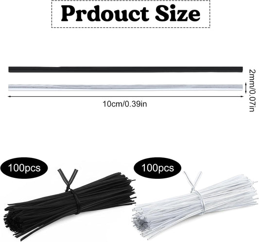 200 Pcs Twist Ties for Plastic Bags 4 inch Bag Tie Twists Reusable Plant Ties for Indoor Plants Metal Bread Tie for Plastic Coffee Bags, Gift Wrapping, Crafts, Plants (Clear and Black)