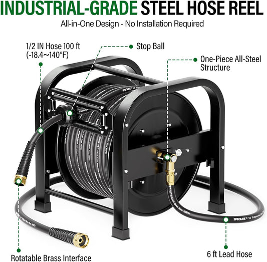 Retractable Hose Reel with 1/2'' x 100FT Water Pipe, 1200 PSI
