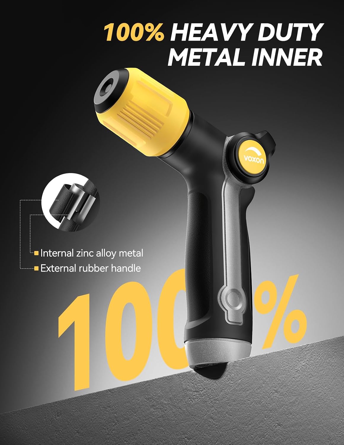 Garden Hose Nozzle with High Pressure Jet with Thumb Flow Control