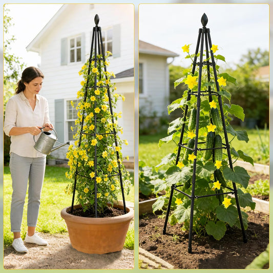 Adjustable Garden Trellis for Climbing Plants, 6FT Obelisk Plant Support Tower for Potted & In-Ground Vegetables, Tomatoes, Cucumbers, Vines - Easy Assembly, Indoor & Outdoor Use(2 Pack)