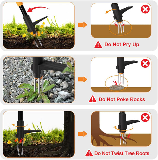 Weed Puller Tool, Fully Stand Up Weeding Tool With 3 Claws - Zero Bending and Back Saver, Effortless and Efficient Weed Remover, Durable and Lightweight Weeder, Ideal for Effortless Weed Removal