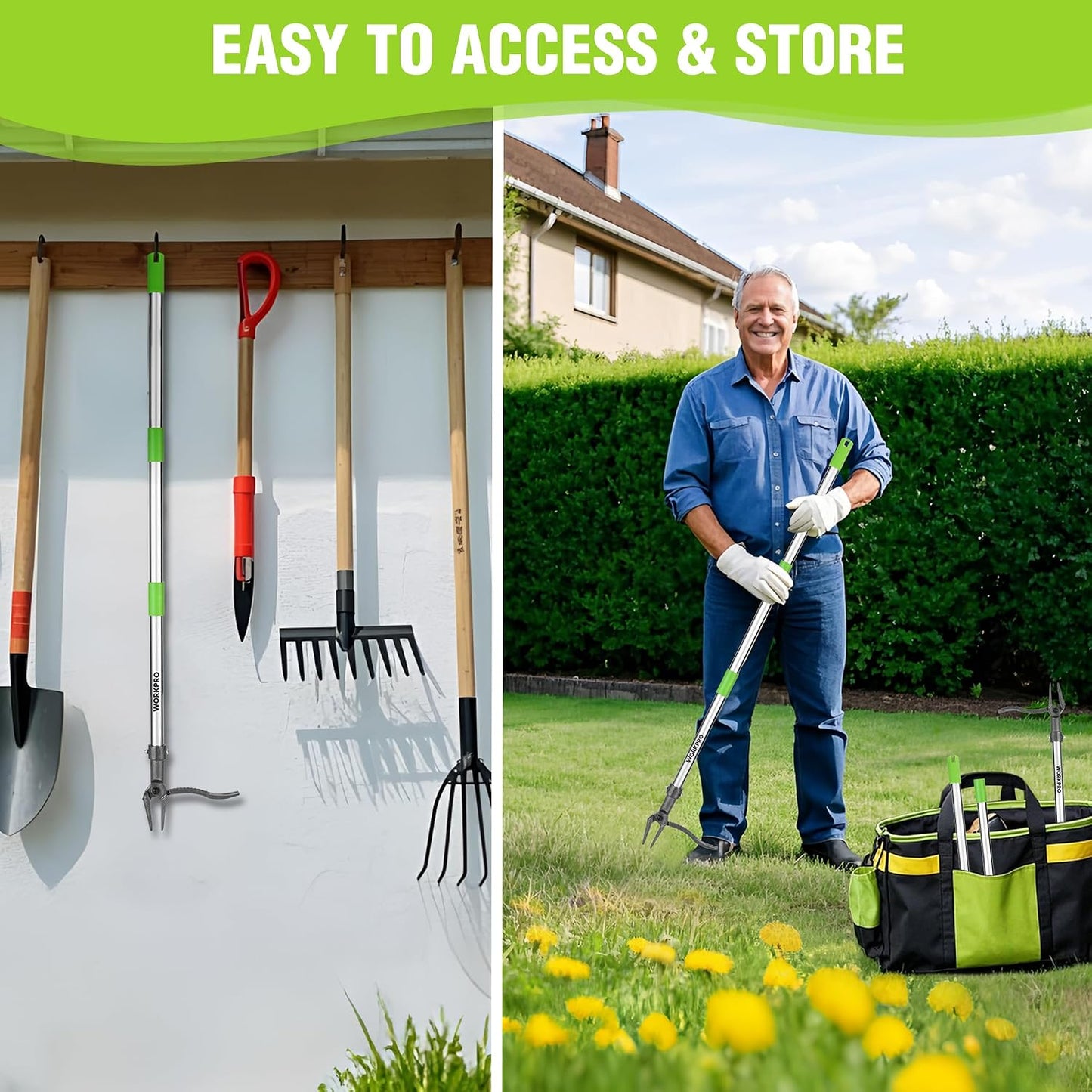 Weed Puller Tool with Long Adjustable Handle (33", 46")