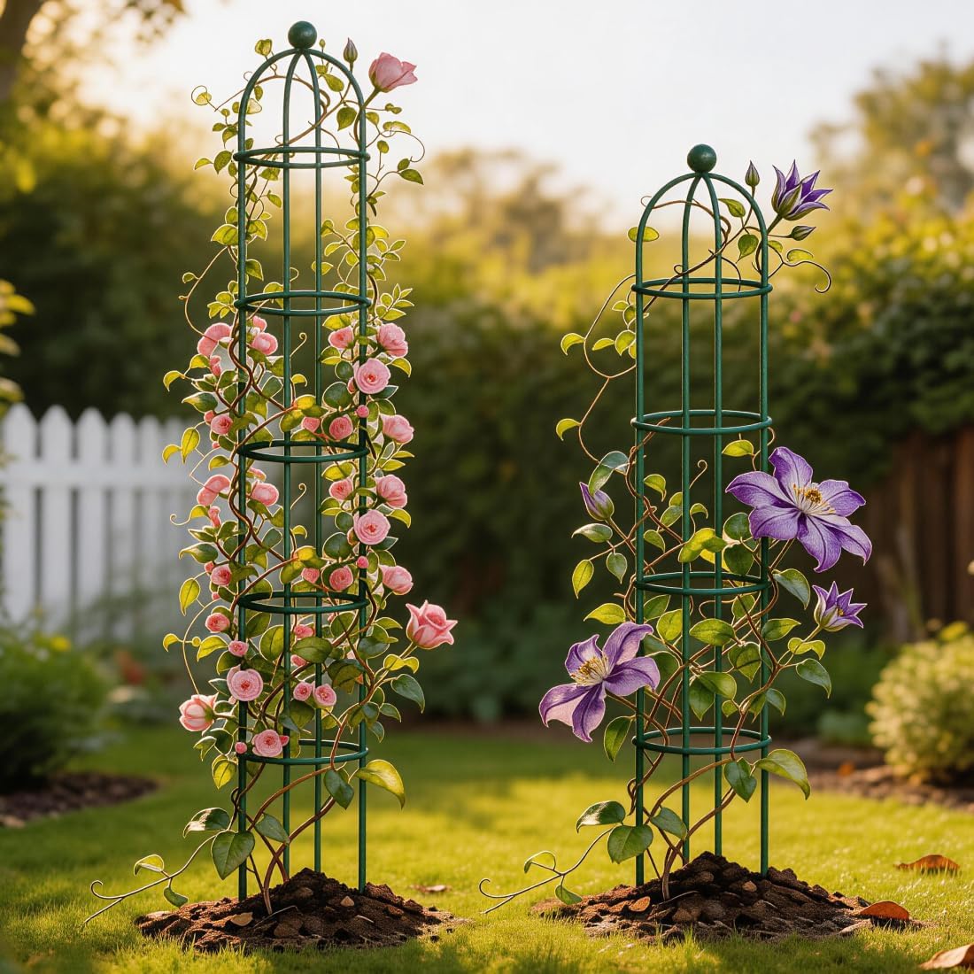 6.4 ft Round Obelisk Garden Trellis, Metal Rustproof Plant Support Rose Trellis, Tower Potted Cages for Flowers Fruits Vegetable Vines Indoor & Outdoor