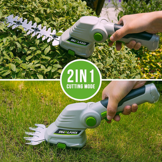 PHALANX Cordless Grass Shears 2-in-1 Handheld Hedge Trimmer,7.2V Electric Grass Trimmer Turnable Handle, Rechargeable Lithium-Ion Battery and Charger Included for Lawn/Garden (Renewed)