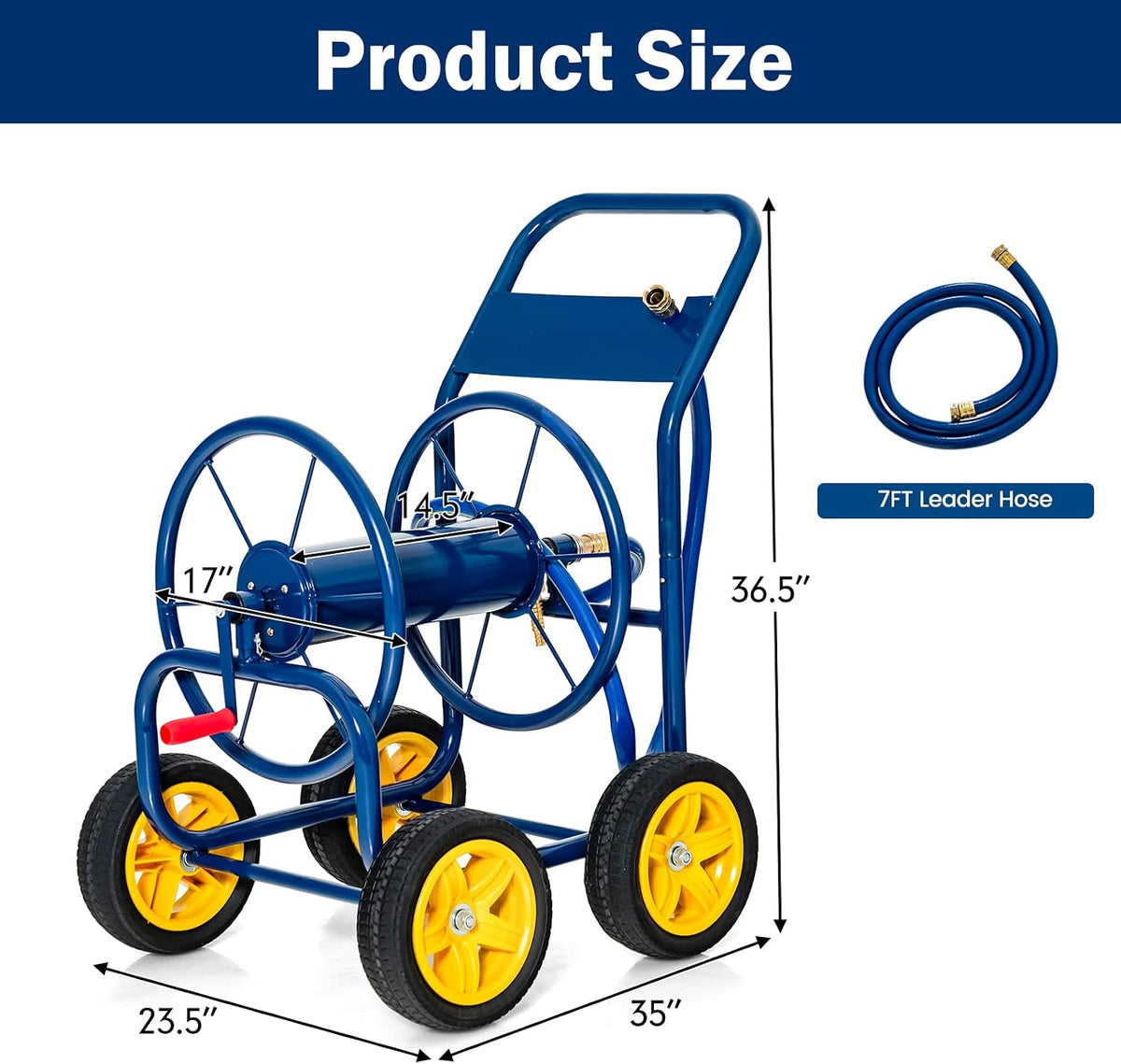 Garden Hose Reel Cart - Water Hose Cart with 4 Wheels & Non-slip Grip, Outside Portable Water Hose Holder, Hold 330 FT of 5/8" or 3/4", 400 FT of 1/2’’ Hose for Lawn Garden Yard Watering, Blue