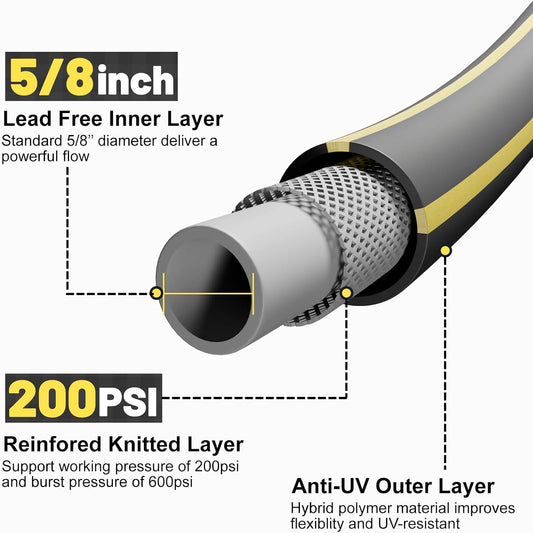6 ft Leader Hose Extension, Hybrid Rubber Short Garden Hose, Heavy Duty Kink-Free Water Hose, 6-Layer Reinforced, 600 PSI Burst Pressure, All-Weather Flexible (Black,6 ft)