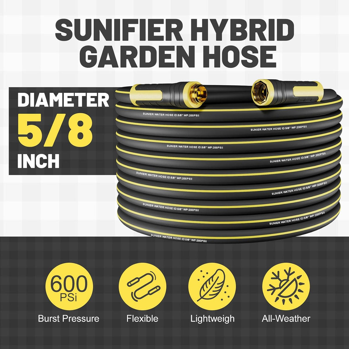 6 ft Leader Hose Extension, Hybrid Rubber Short Garden Hose, Heavy Duty Kink-Free Water Hose, 6-Layer Reinforced, 600 PSI Burst Pressure, All-Weather Flexible (Black,6 ft)