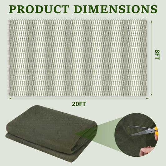 Green DIY Garden Mosquito Netting, 8×20 Ft Ultra Fine Garden Insect Mesh Netting Pest Barrier, Raised Beds Plant Netting Cover, Outdoor Patio Porch Balcony Screen Net
