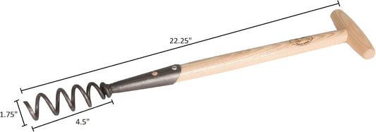 DeWit Corkscrew Weeder – Tempered Boron Steel Root Remover Tool – 22.25” Long with T-Handle – Chemical-Free Dandelion Puller & Compost Aerator – Handcrafted Garden Tool
