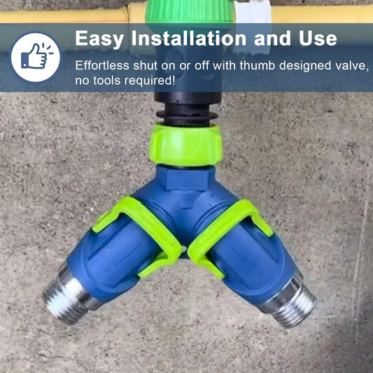 Garden Hose Splitter 2 Way Heavy Duty, Hose Connector Faucet Splitter 3 way, Water Splitter Outdoor Spigot Hose Bib Splitter with Shut off Valve