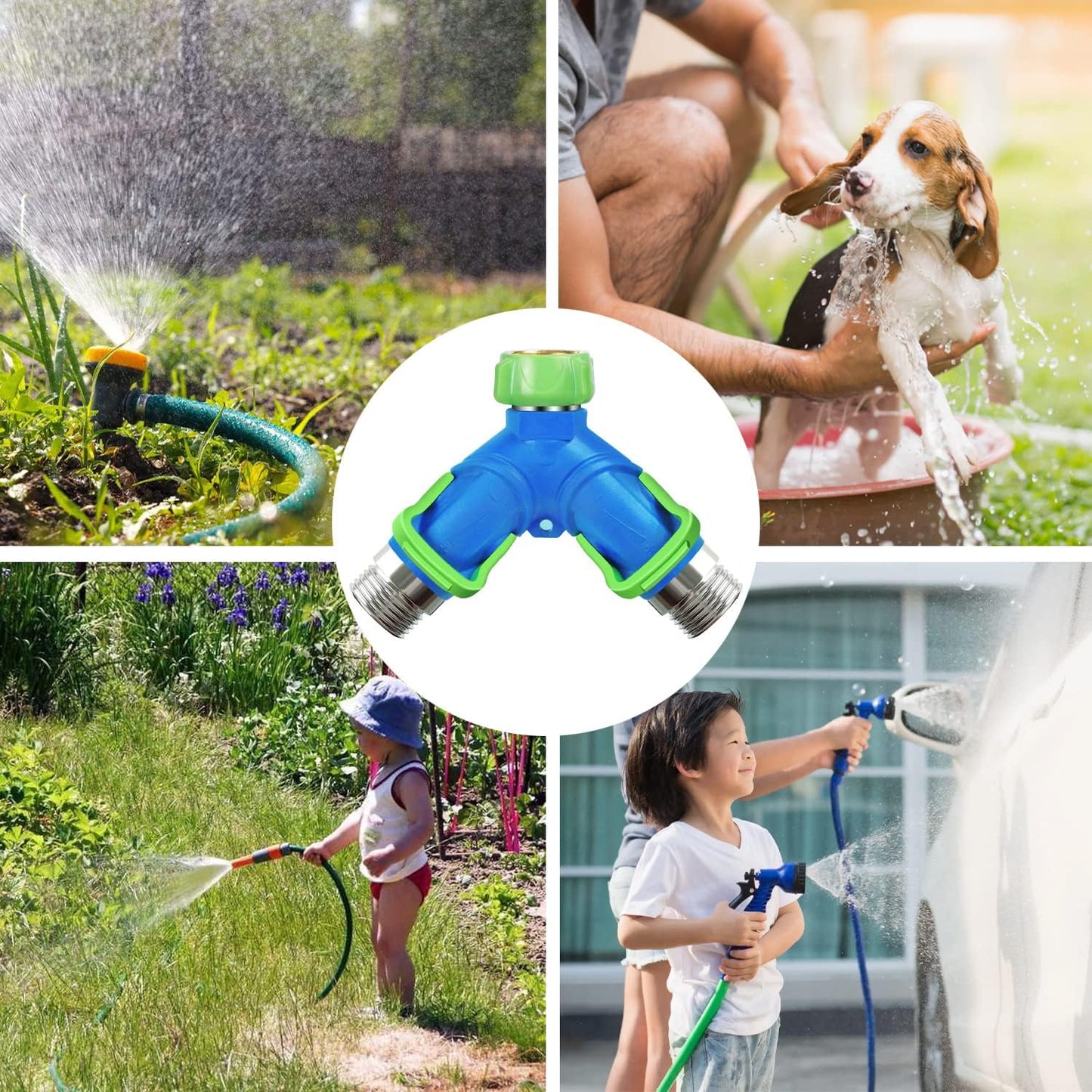 Garden Hose Splitter 2 Way Heavy Duty, Hose Connector Faucet Splitter 3 way, Water Splitter Outdoor Spigot Hose Bib Splitter with Shut off Valve