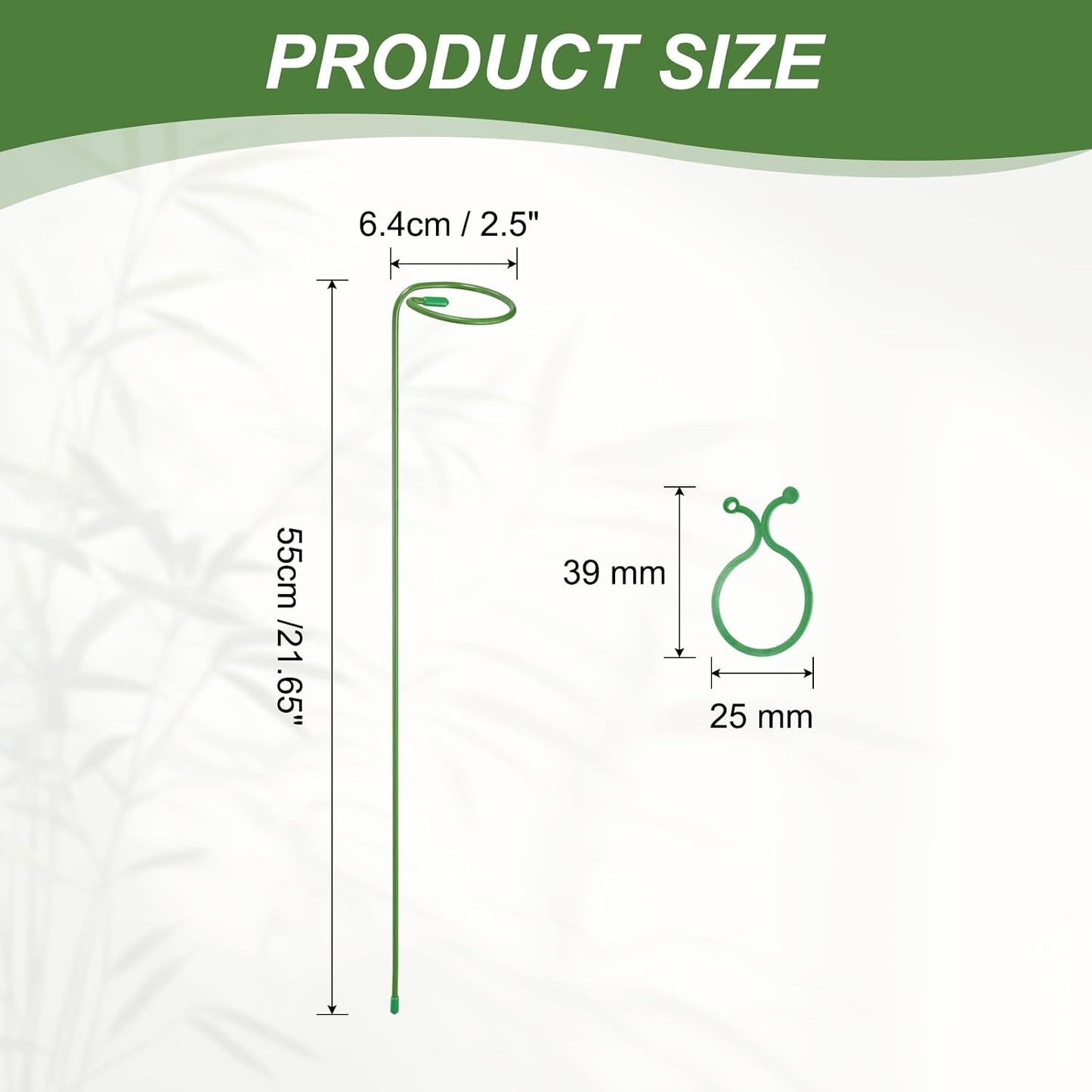 5Pcs 17.7 Plant Support Stakes with 10Pcs Plant Clips Metal Garden Single Stem Flower Support Sticks Plants Cage Support Ring for Peony Rose Tomato Sunflower