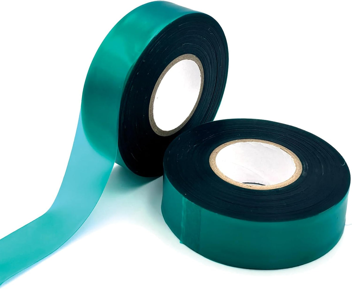 2 Rolls Stretch Tie Tape Garden Tie Tape Thick Plant Ribbon Garden Green Vinyl Stake for Indoor Outdoor Patio Plant Use, 1 Inch Wide by 150 Feet Long