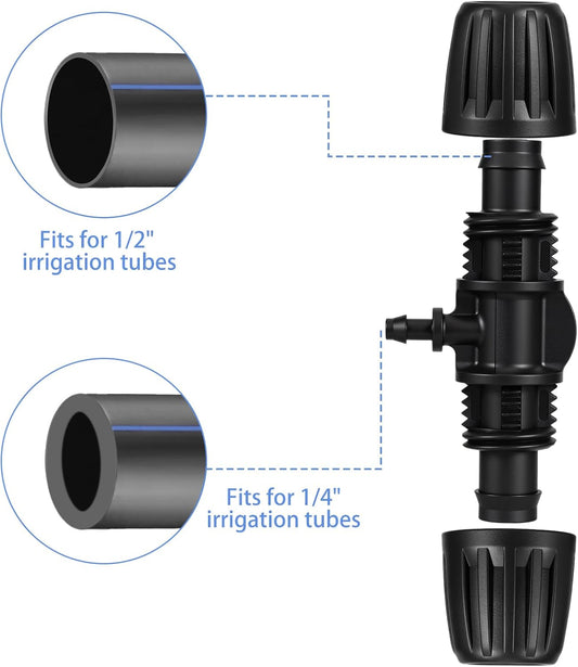 30pcs Drip Irrigation Fittings 1/2 to 1/4 drip irrigation connectors for (1/2'' ID x 0.60''-0.63'' OD) Anti-Drop Barbed Connectors Locked Barbed Tee Connector drips line connector