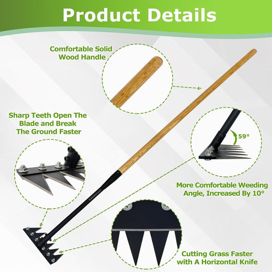 Gardenia Weeding Rake 2.0,60"Forged Iron Weeding Rake, Uproots Tough Weeds