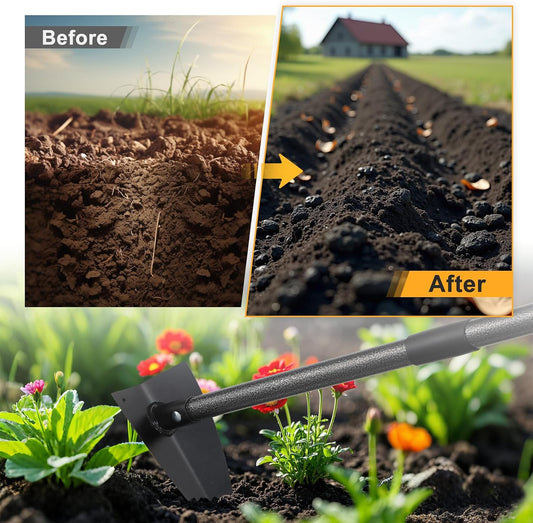 Triangle Hoe, Metal Garden Hoe for Weeding Long Handle 60", Gardening Hand Hoe Garden Tool Heavy Duty for Digging, Cutting and Loosing Soil