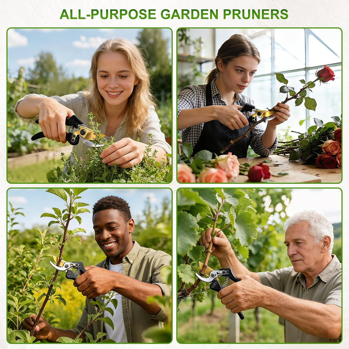 Bypass Pruning Shears, 8" SK5 Steel Nonstick Blade Hand Pruners