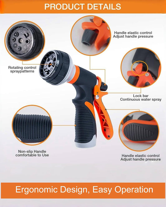 Garden Hose Nozzle,New Upgraded Version High-Pressure 8 Spray Patterns Adjustable Hose Sprayer Nozzle,ABS Slip Resistant,Water Hose Nozzle for Plant Watering,Car Wash,Showering Pets,Outdoor Fun