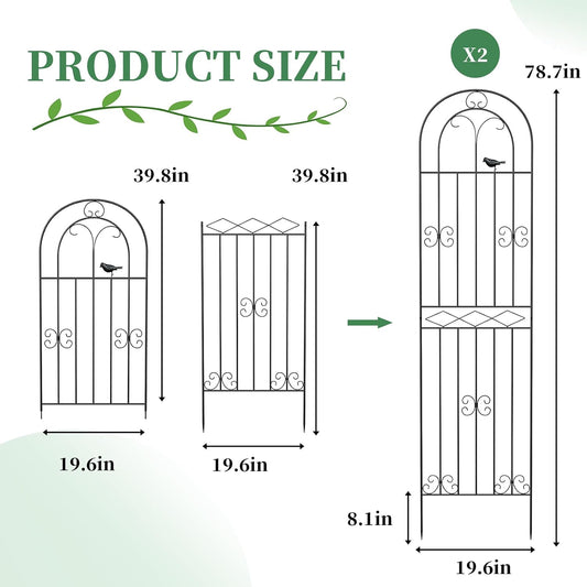2 Pack 78.7" x 19.6" Iron Arch Decoration Garden Trellis, Metal Climbing Plant Trellis for Heavy Vines, Roses, Flowers, and Vegetables, Perfect for Gardens, Lawns.