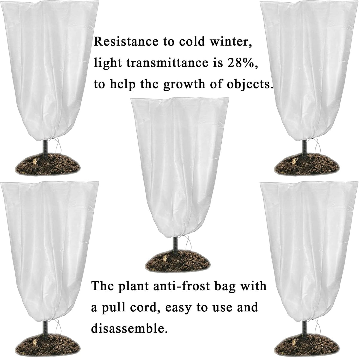 Winter Plant Covers Freeze Protection 32x47 Inch Garden Frost Tree Blanket Shrub Covers with Drawstring for Cold Weather Frost Protection Sun Protection (5 Pack)