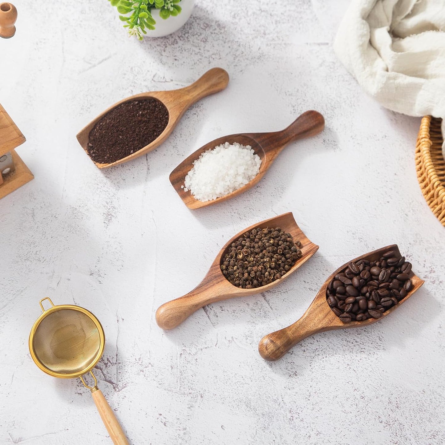 Wooden Coffee Scoop, 6.3 Inch Large Ground Coffee Scoop, Acacia Wood Wooden Scoop Coffee Spoons for Jars Canisters, Bath Salts, Tea, Sugar, Laundry Detergent