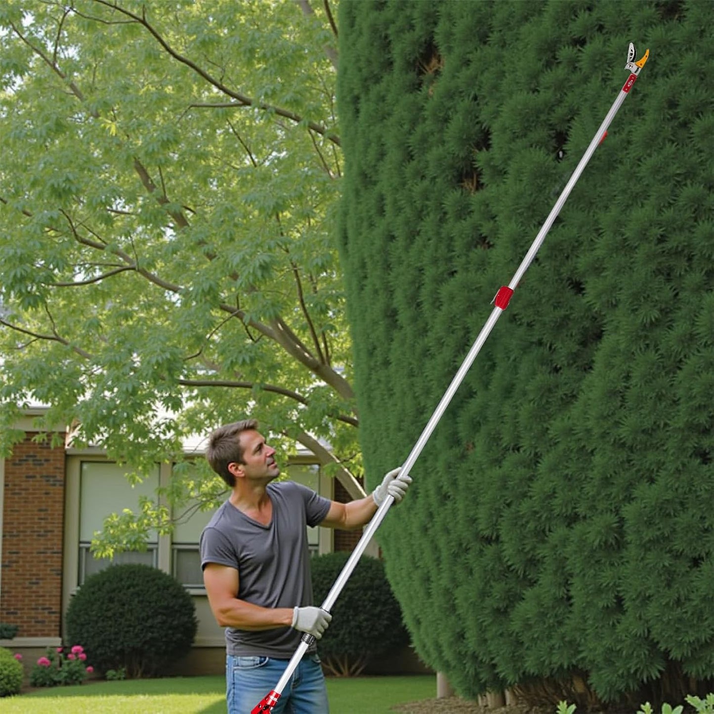 Telescopic Pole Pruner, 9.84FT Long Reach Tree Trimmer and Fruit Picker with Cut and Hold Feature, Extendable Aluminum Branch Cutter with Removable Saw Blade