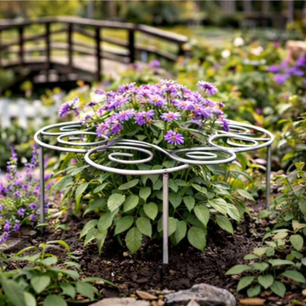 2Pcs Small Metal Plant Support Rings, Stackable Flower Grow Through Hoop, Garden Plant Cage Stake for Peony, Dahlia, Orchid, Indoor Potted Plants and Outdoor Garden Decoration