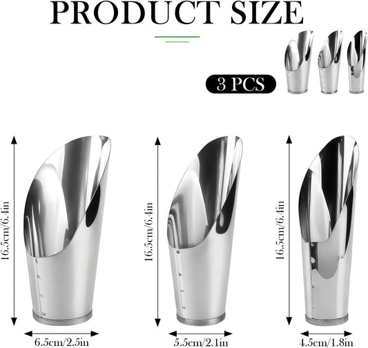 3Pcs Stainless Steel Soil Scoop Set - Bonsai Shovel Tools for Repotting, Succulent Planting, Gardening Small Metal Hand Spade Trowel (Silver)