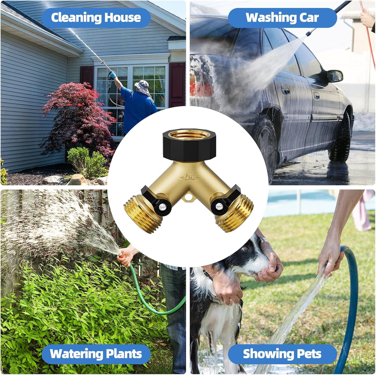 2 Way Garden Hose Splitter with 6 Rubber Washers