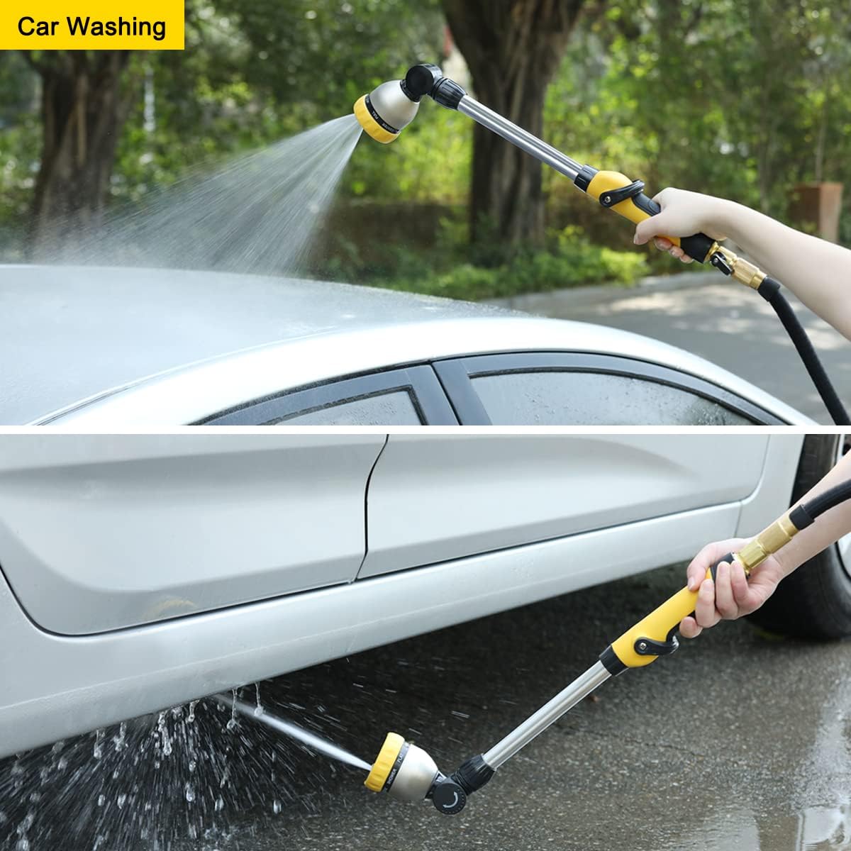 Garden Hose Wand Heavy Duty, 16 Inches Metal Watering Wand with 8 Spray Patterns, 180° Rotating Long Hose Nozzle Sprayer Wand with Thumb Flow Control for Watering Hanging Baskets and Shrubs