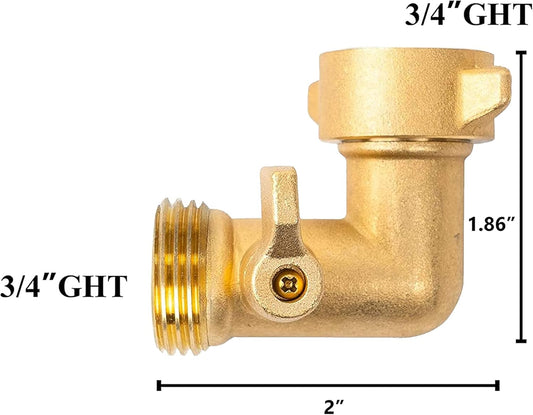 90 Degree Garden Hose Adapter with Shut Off Valves, 3/4" Solid Brass Garden Hose Elbow Connector with 2 Extra Pressure Washers (1)