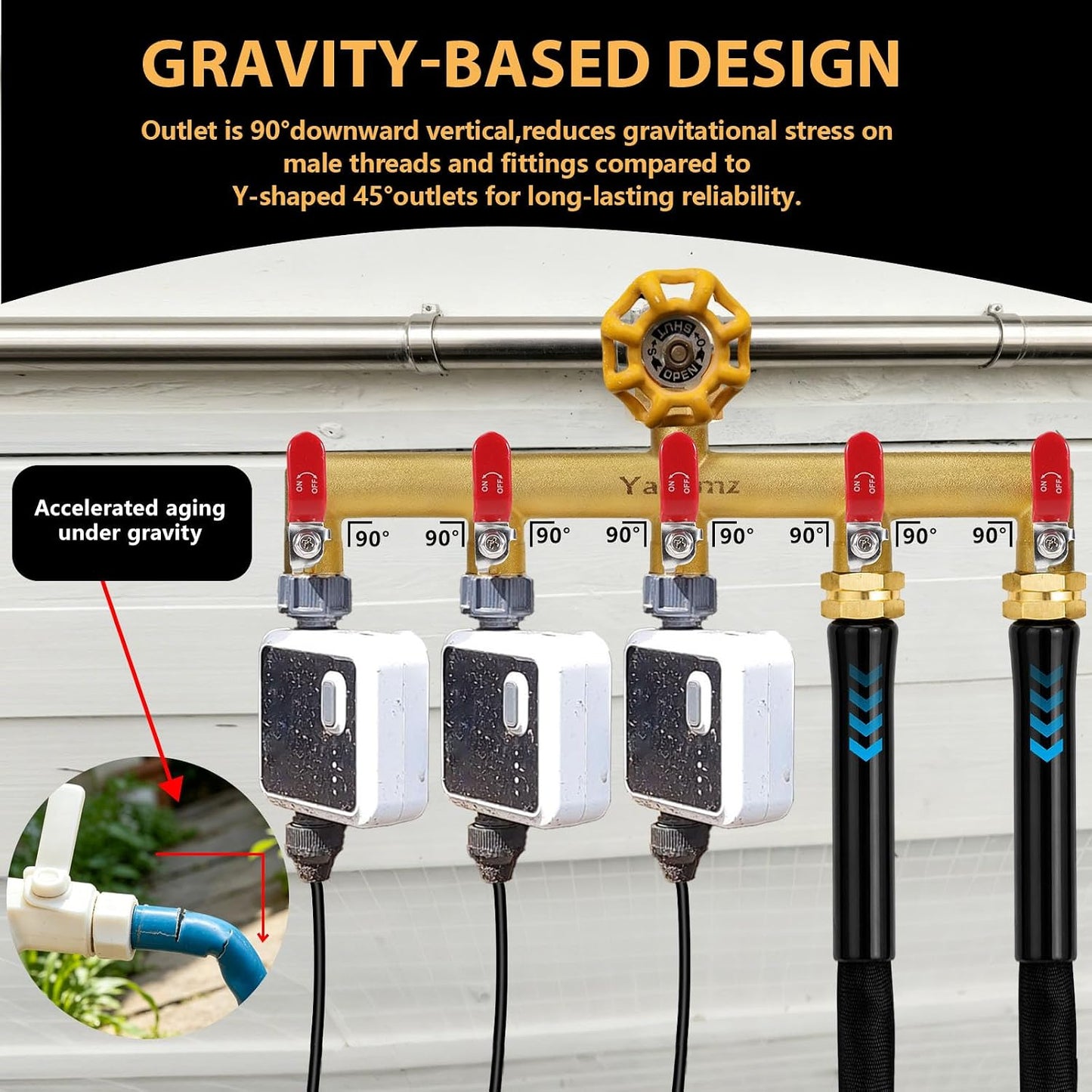 3 Way Garden Hose Splitter, 3/4" GHT Outdoor Water Spigot Splitter