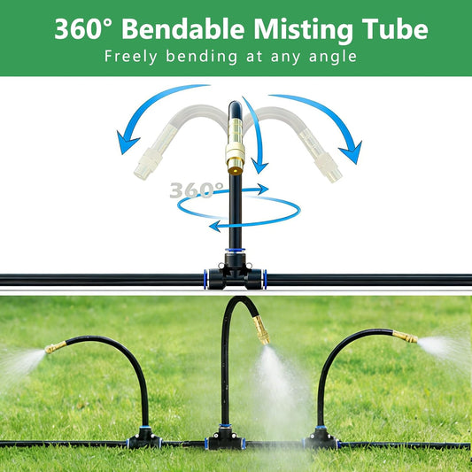 100FT Drip Irrigation System, 1/4 Inch Hose with 360° Adjustable Copper Nozzles – Garden Watering Kit for Lawn, Raised Beds, Greenhouse & Yard